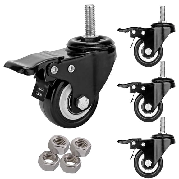 75 mm Caster Wheels M10-1.5 x 25 Threaded Stem Casters Set of 4 Heavy Duty 450kg Double Lock Mechanism & Quiet Casters for Wire Shelving, Carts, Furniture