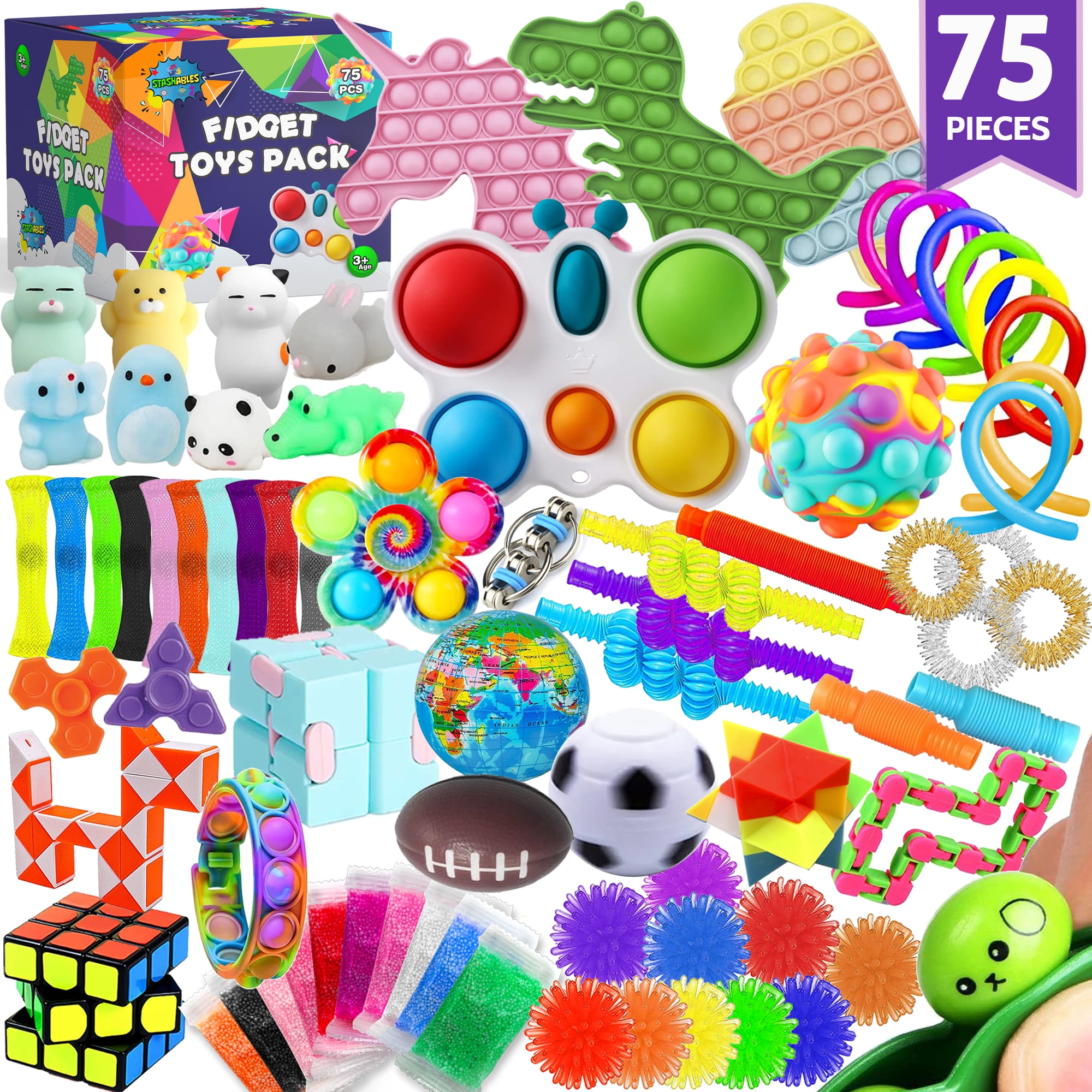 75 pcs Fidget Toys Kids Pack - Pinata Stuffers, Party Favors, Classroom  Stress Relief Prizes - Treasure Chest Goody Bag with Pop its for Autistic  and ADHD - Autism Bulk Fidgets Box
