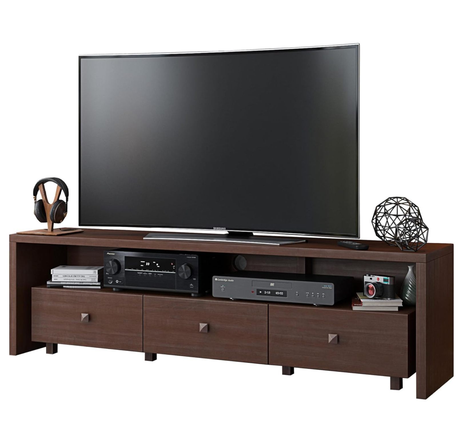 75" with Storage TV Stand, Hickory