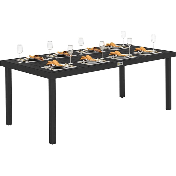 75" x 35" Outdoor Dining Table for 8 People, Rectangular Aluminum Frame Garden Table with All-Weather Faux Wood Top for Lawn, Patio, Black