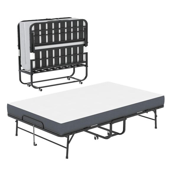 75" x 46"Folding Guest Bed with Mattress, Portable Large Rollaway Bed for Adults, Fold Up Bed for Adults, Hospital Bed, School Bed