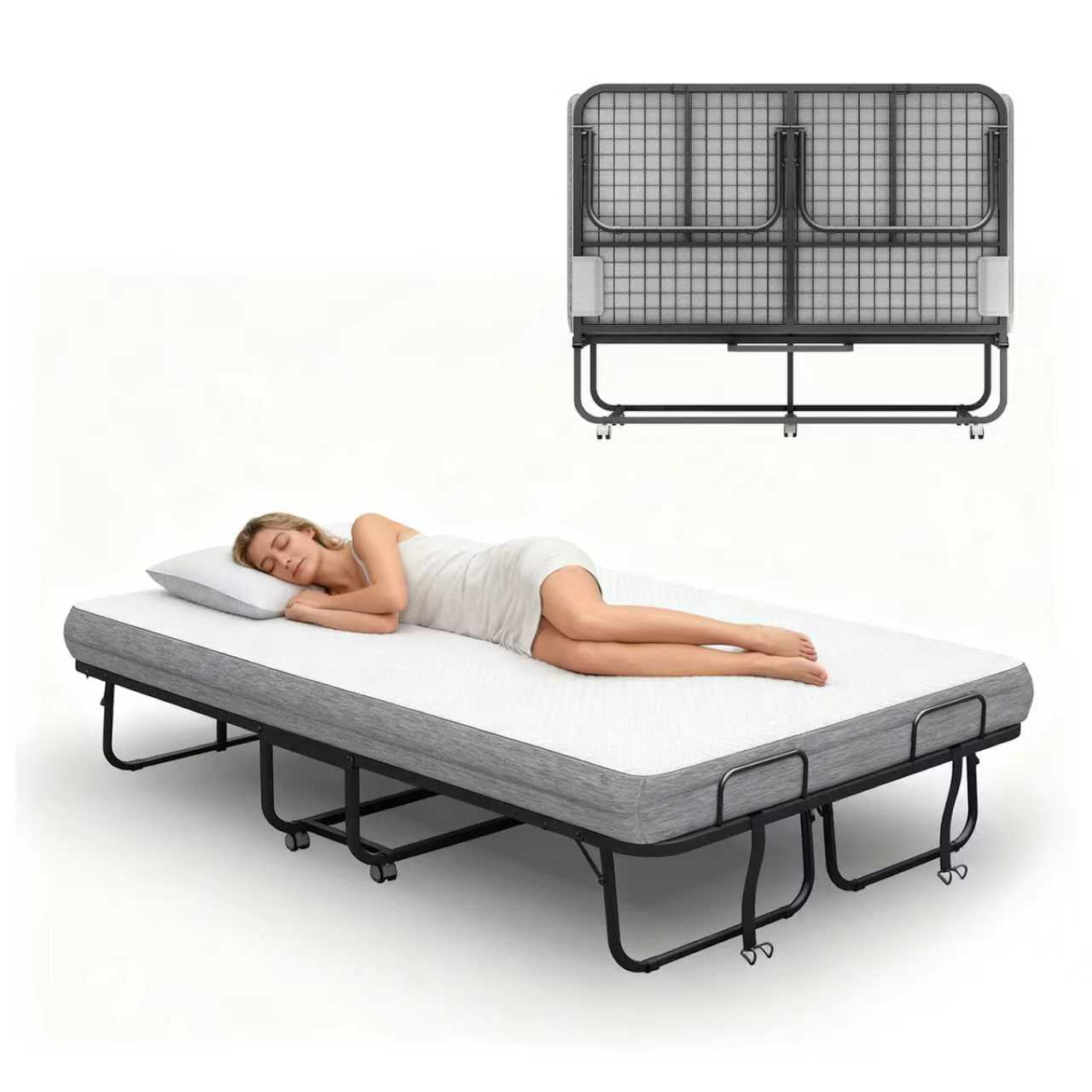 75" x 54" Folding Bed, Full Size Folded Bed with Mattress, Portable Folding  Bed for Guest Room/School/ Hotel /Hospital