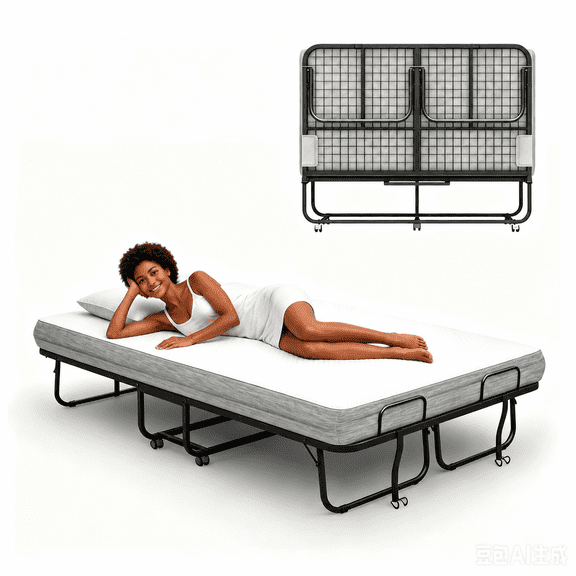 75" x 54" Folding Bed, Full Size Folded Bed with Mattress, Portable Folding  Bed for Guest Room/School/ Hotel /Hospital