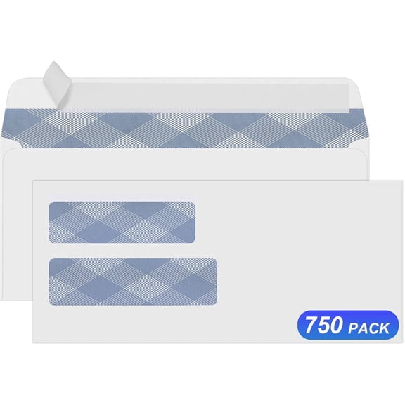 750#10 Security Envelopes, NO.10 Self-Seal Double Window Envelopes Designed for QuickBooks Invoices, Business Statements & Documents - Number 10 Size 4 1/8 Inch X 9 1/2 Inch - 24 LB