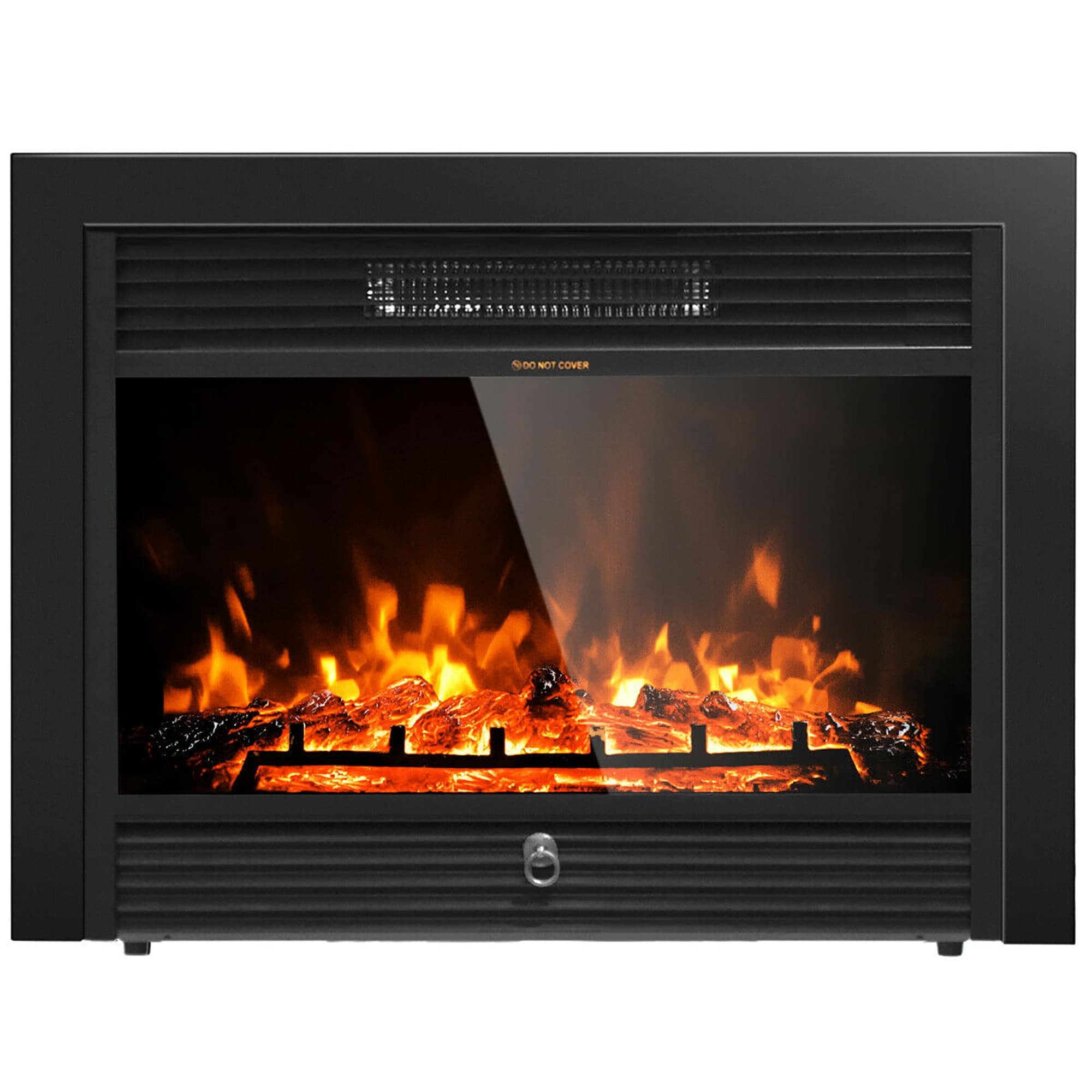 Black Electric Fireplace Heater with Tempered Glass Mantel