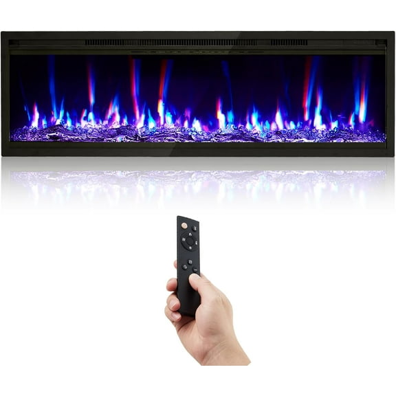 750/1500W Electric Fireplace Wall Recessed and Wall Mounted with Adjustable Flame Color, Remote Control, Linear Fireplace with Timer