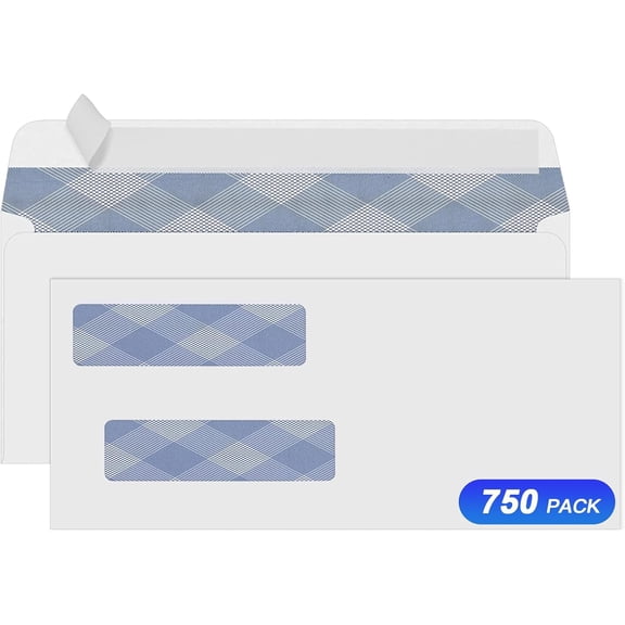 750#8 Self Seal Business Envelopes, No.8 Double Window Design for Business and Quickbooks Check(invoice not fit), Documents Secure Mailing - Number 8 Size 3 5/8 X 8 11/16-24LB