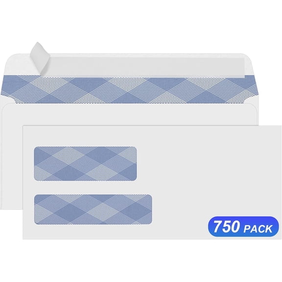 750#9 Double Window Security Envelopes, NO.9 Self Seal White Envelopes Designed for Invoices and QuickBooks, Business Statements & Documents - Number 9 Size 3 7/8 Inch X 8 7/8 Inch - 24 LB