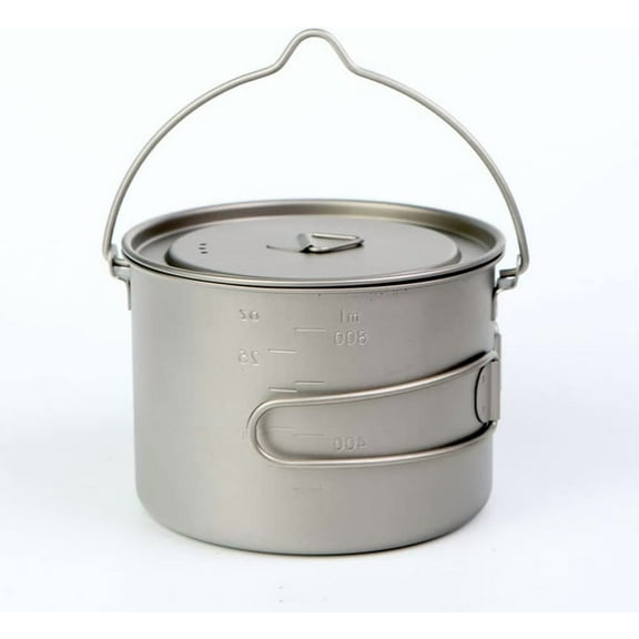 750-900ml Titanium Hanging Pot with Lid and Folding Handle Camping Titanium Cookware Titanium Cup/Pot for Outdoor Camping Hiking Backpacking