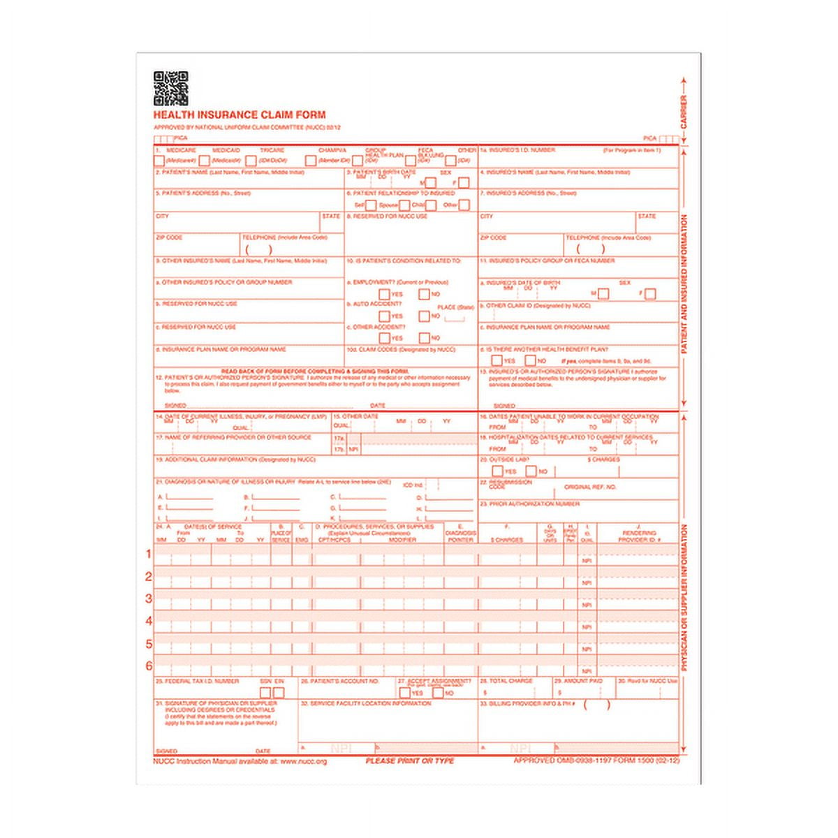 Adams® Health Insurance Claim Forms, 8 1/2" x 11", White, Pack Of 250