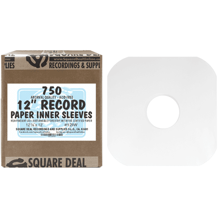 (750) Archival Quality Acid-Free Heavyweight Paper Inner Sleeves with Hole for 12" Vinyl Records - Durable 20# Paper - Easy Record Insertion - #12IW