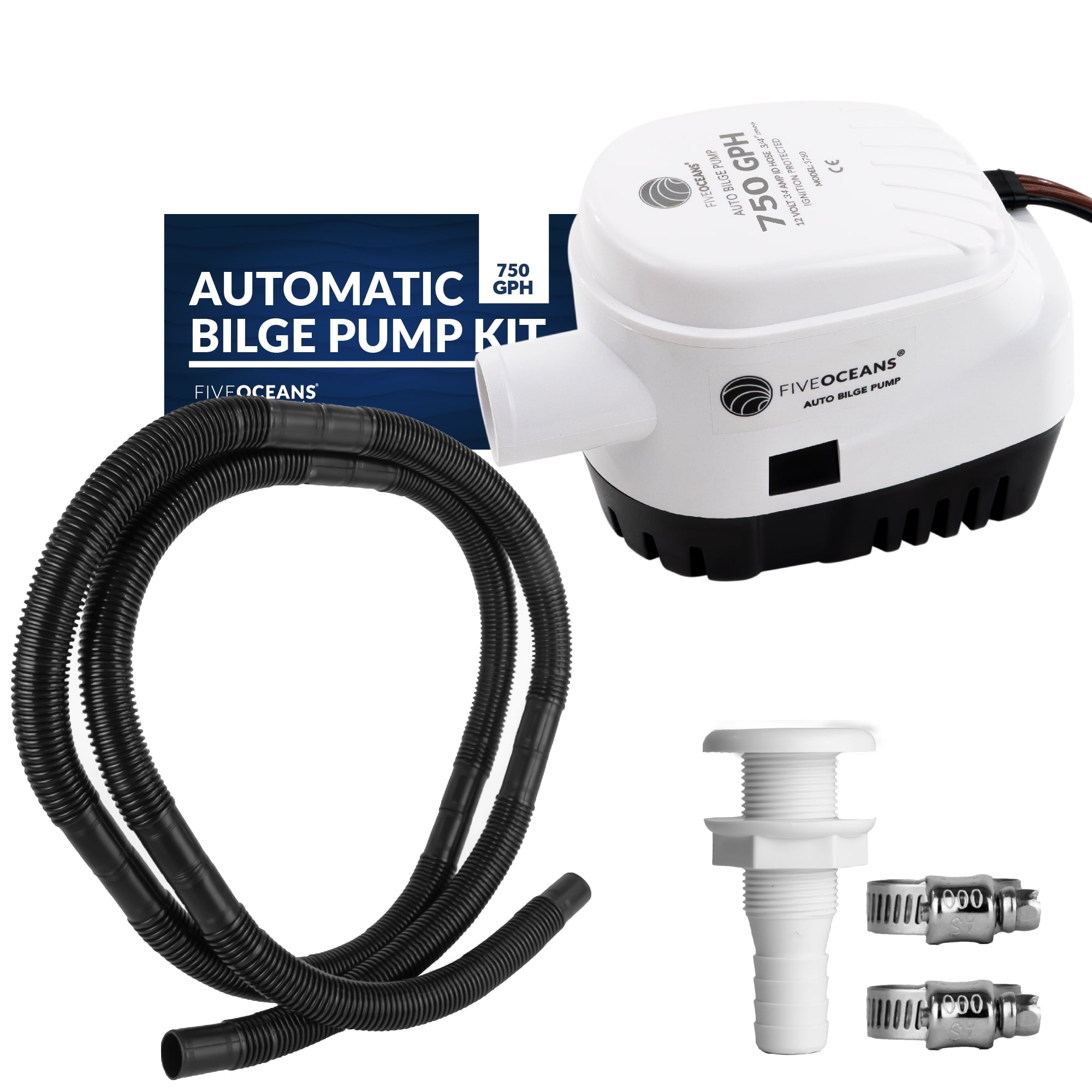 750 GPH / 2839 LPH Automatic Bilge Pump Kit, 12V, with 3/4" (19mm) Hose