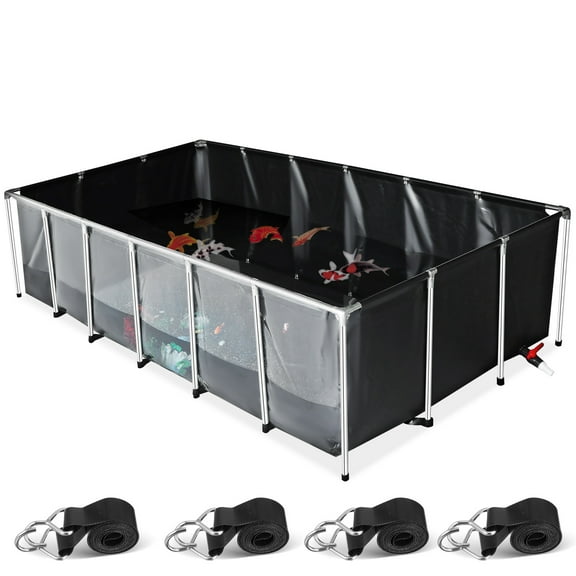 750 Gal Canvas Fish Pond for Outside Rectangular Goldfish Tank with Stainless Steel Frame for Backyard Breeding Koi Outdoor