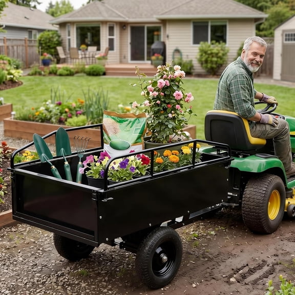 750 LBS Heavy‑Duty Steel Utility Dump Trailer, 15 Cu Ft Garden Dump Cart with Removable Sides, Foot Pedal & Hand Pull for ATV UTV Lawn Mower Compatibility