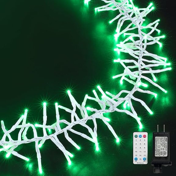 750 LED Green Firecracker Cluster Lights, White Cord Plug-In Waterproof Christmas Twinkle Lights with Remote Timer 10 Modes for Tree Window Party Garland