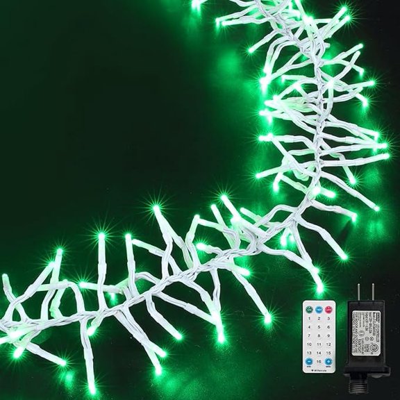 750 LED Green Firecracker Cluster Lights, White Cord Plug-In Waterproof Christmas Twinkle Lights with Remote Timer 10 Modes for Tree Window Party Garland