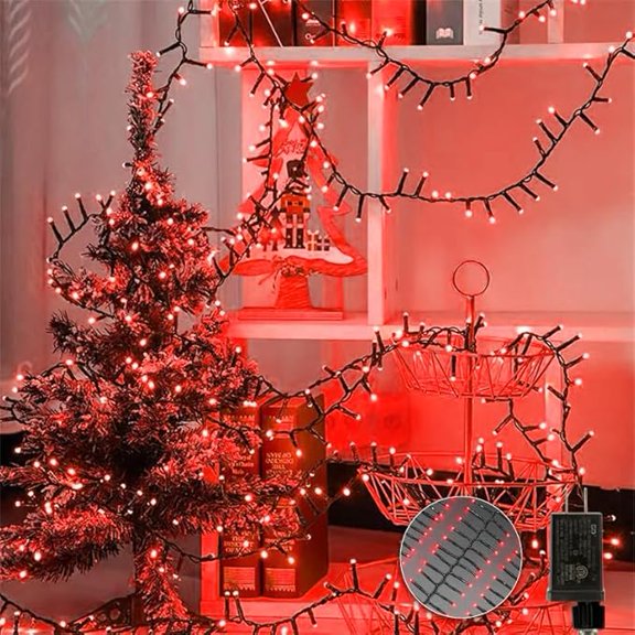 750 LED Red Firecracker Cluster Lights, Plug-In Waterproof Christmas Twinkle Lights with Remote Timer 10 Modes for Tree Window Party Garland