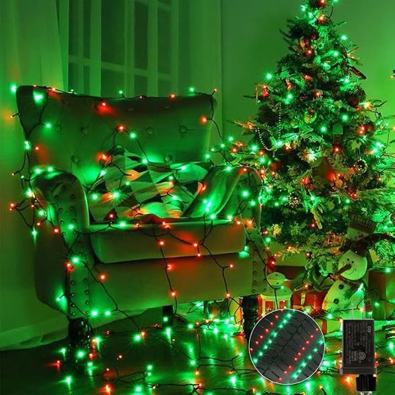 750 LED Red Green Firecracker Cluster Lights, Green Cord Plug-In Waterproof Christmas Twinkle Lights with Remote Timer 10 Modes for Tree Window Party Garland