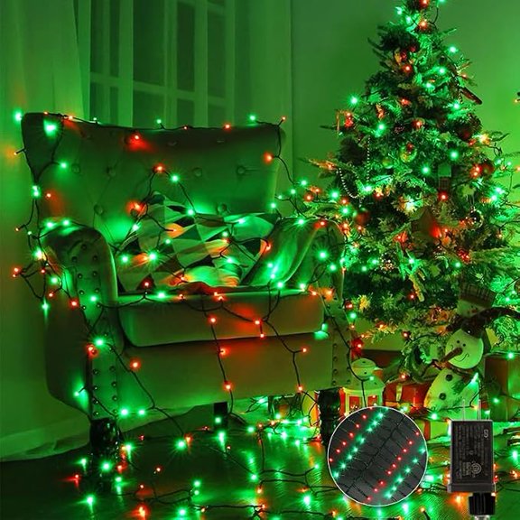 750 LED Red Green Firecracker Cluster Lights, Green Cord Plug-In Waterproof Christmas Twinkle Lights with Remote Timer 10 Modes for Tree Window Party Garland