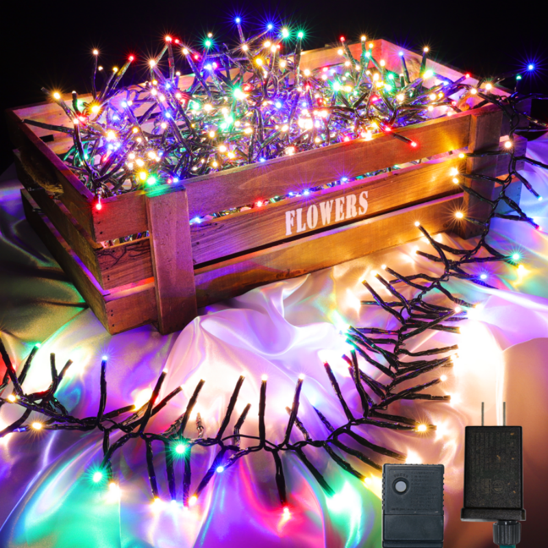 750 LED String Lights Cluster Lights - 41ft Warm White and Multicolor Green Wire Outdoor Waterproof Lights, Plug in Indoor String Lights with 8 Modes & Timer Memory for Xmas, Christmas Tree