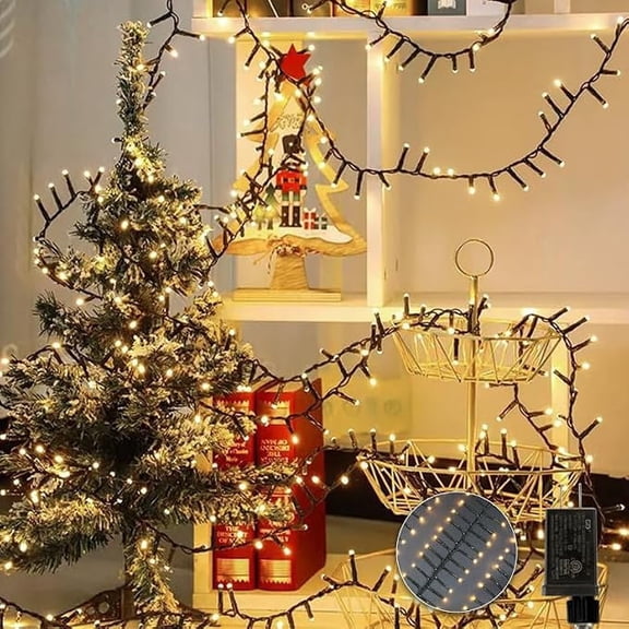 750 LED Warm White Firecracker Cluster Lights, Plug-In Waterproof Christmas Twinkle Lights with Remote Timer 10 Modes for Tree Window Party Garland