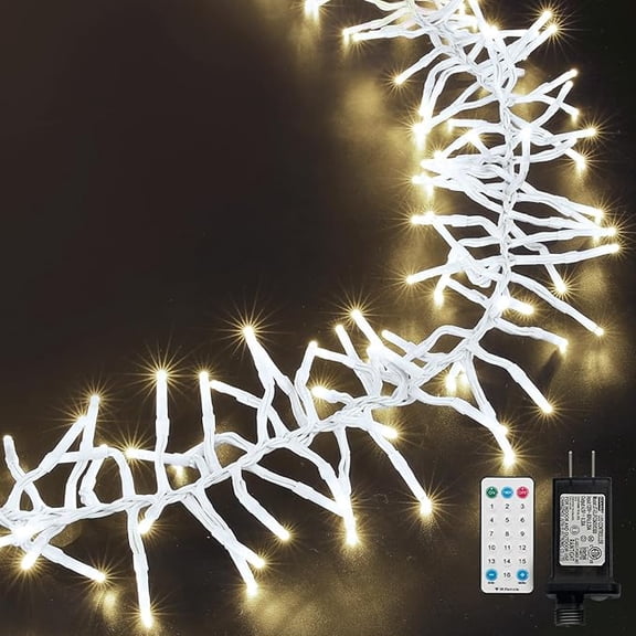 750 LED Warm White Firecracker Cluster Lights, White Cord Plug-In Waterproof Christmas Twinkle Lights with Remote Timer 10 Modes for Tree Window Party Garland