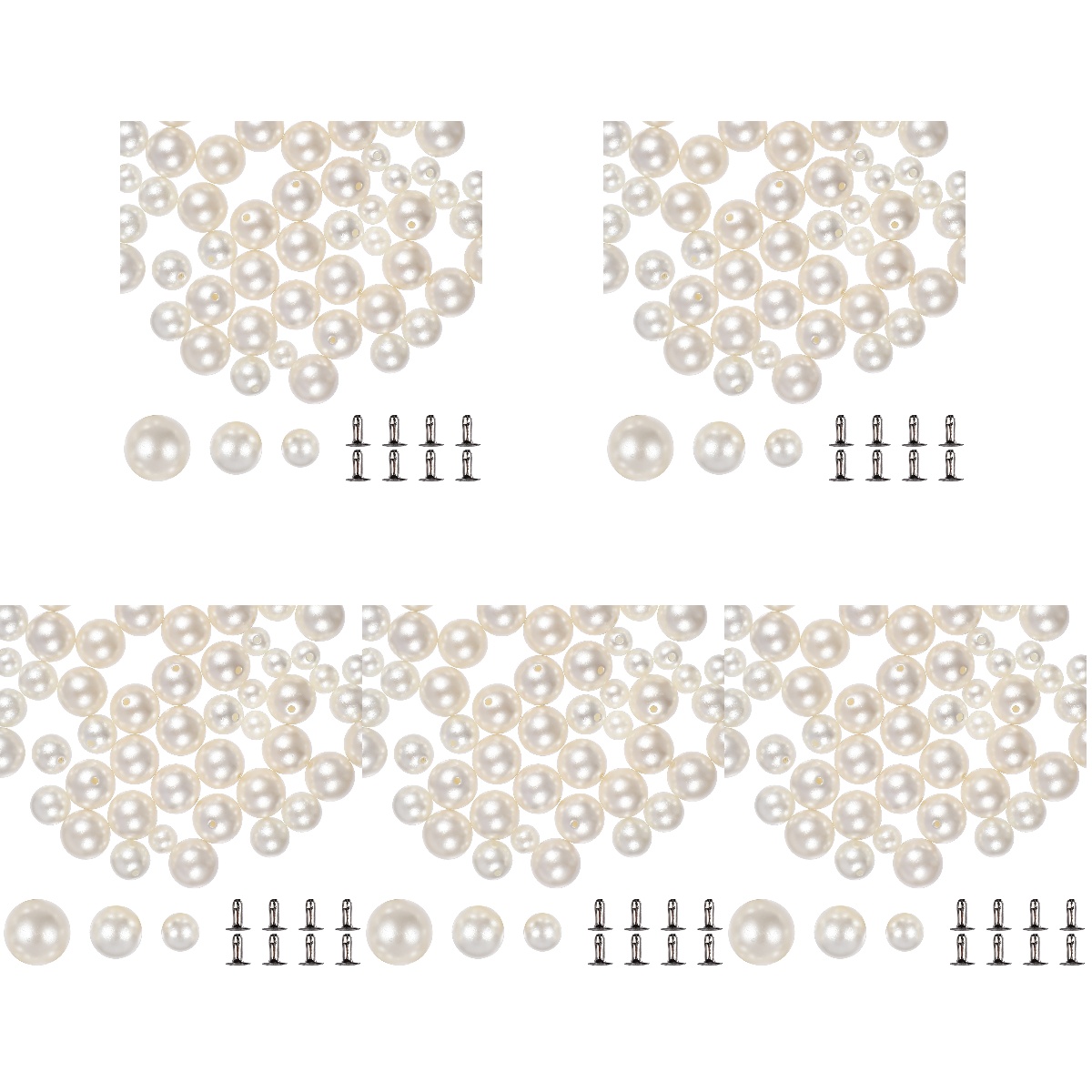 750 Pairs Pearl Rivet Studs Mix Size Faux Pearls Rivets for Leather
