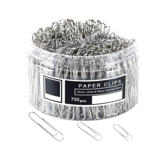 750 Paper Clips Assorted Sizes, Small Medium Large for Office Home, Organize Documents Securely, DurableResistant, Silver