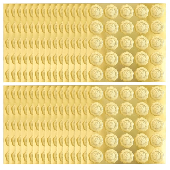 750 Pcs Gold Embossed Heart Envelope Seal Stickers, Wax Looking Wedding Envelope Sticker Seals Labels, Self-Adhesive Heart Stickers for Envelopes Sealing Party Invitations Favors Decor