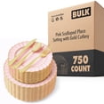 thumbnail image 1 of 750 Piece Pink & Gold Scalloped Plastic Dinnerware Set with Cutlery, Gold Rim, Party Use, 1 of 7