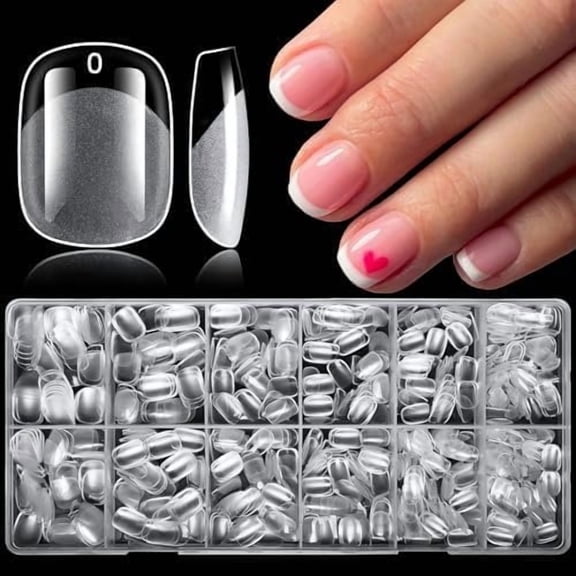 750 count Extra Short Squoval Tips Clear Nails XS Short Round Square Gel Tips Full Cover Nails Clear Press Nails 15 Sizes False Fingernail for Gel Extension