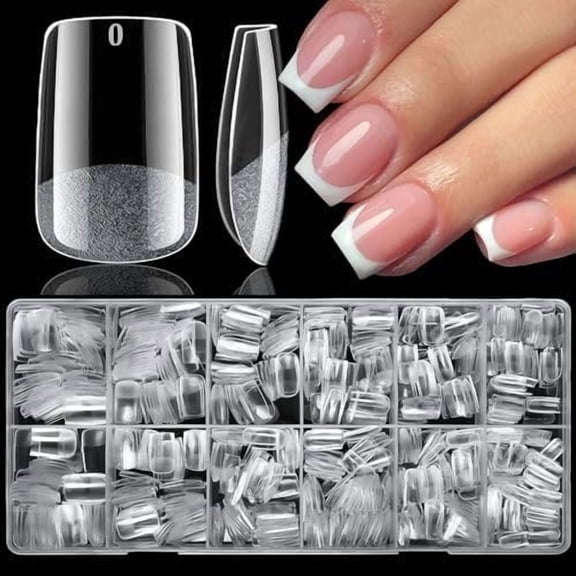 750 count Short Square Tips Clear Nails Short Square Gel Tips Full Cover Nails Clear Press Nails Women False 15 Sizes Fingernails for Extension