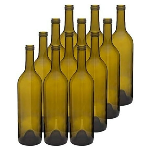 750 ml Antique Green Glass Claret Wine Bottles, Cork Finish Case 12 by Exlonjet