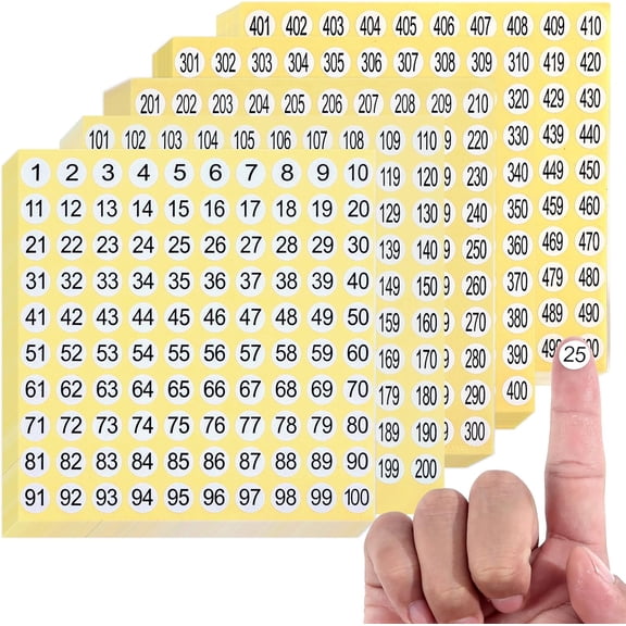 7500 Pcs 1-500 Round Number Sticker Labels, 0.4 Inch, Self-Adhesive | 15 Sets, Round Labels, Consecutive, Small, for Decals Inventory, Indoor, Outdoor Organizing, Storage, Boxes