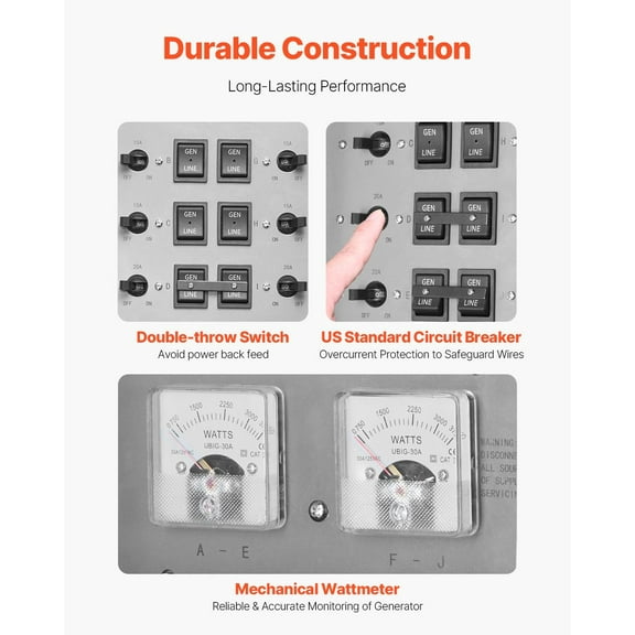 7500W 30A Manual Generator Transfer Switch NEMA 3R Enclosure, 120/240V, for Home Backup Power