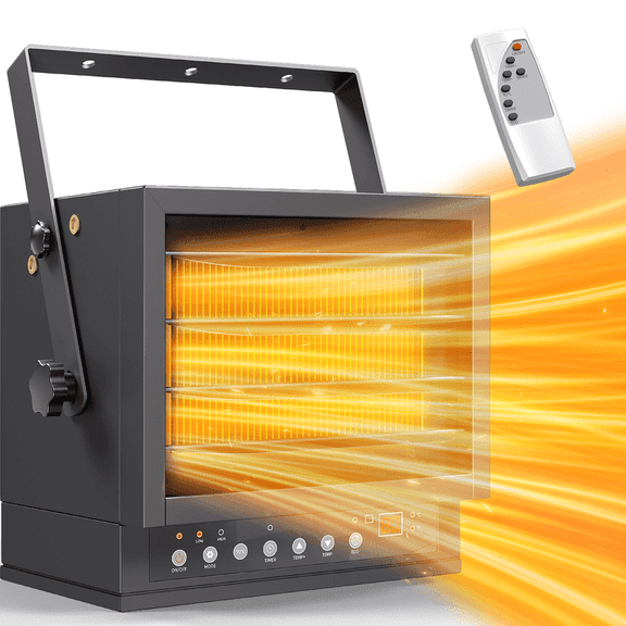 7500W Electric Garage Heater with Remote, Garage Space Heaters, Ceiling Mount Shop Heater with ECO Mode, 12H Timer, Thermostat, Overheat Protection, for Garage Workshops Warehouses Industrial