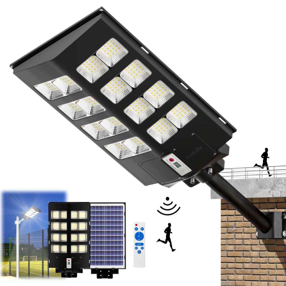 Gefolly Solar Street Light, 7500W 1650000LM, Motion Sensor, Waterproof, Outdoor Garden Driveway Lamp