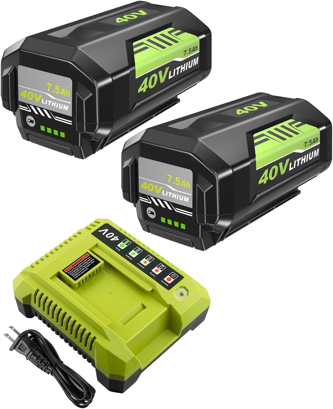 7500mAh 40V Batteries and OP401 Charger Replacement for Ryobi 40V Battery and Charger Combo, Compatible with 40Volt Lithium ion OP40602 OP4075A OP4050 OP40404 OP40261 Tools Battery