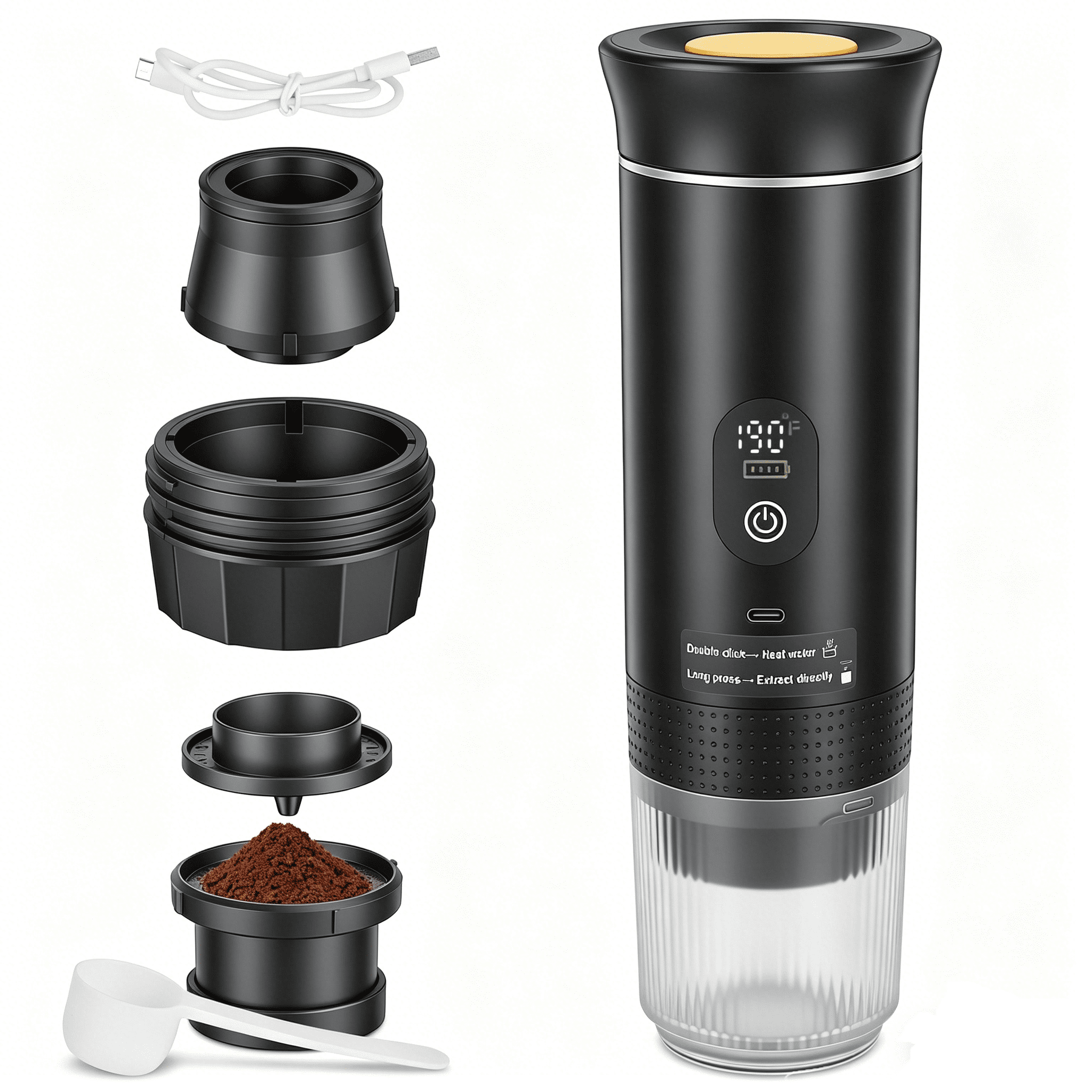 7500mAh Cordless Self-Heating 3-in-1 Portable Espresso Machine 20Bar Pressure Fast Heating Coffee Maker Anti-Dry Burn Fit Coffee & Capsules for Camping Hiking Home Office