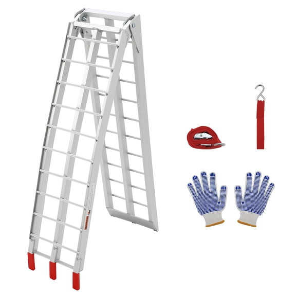 750LB Aluminum Motorcycle Loading Ramp – 7.5FT Folding Design, Anti-Slip Crossbar Rungs, Rubber-Tipped Ends – 89"x12" Single Piece for Dirt Bikes, Lawn Mowers, Truck Beds