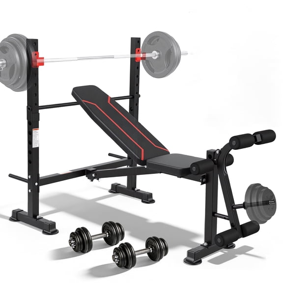 750LBS Weight Bench with Bench press rack, Adjustable Workout Bench Set with Leg Extension/Curl,Standard Bench Press Set for Home Gym Full Body Training