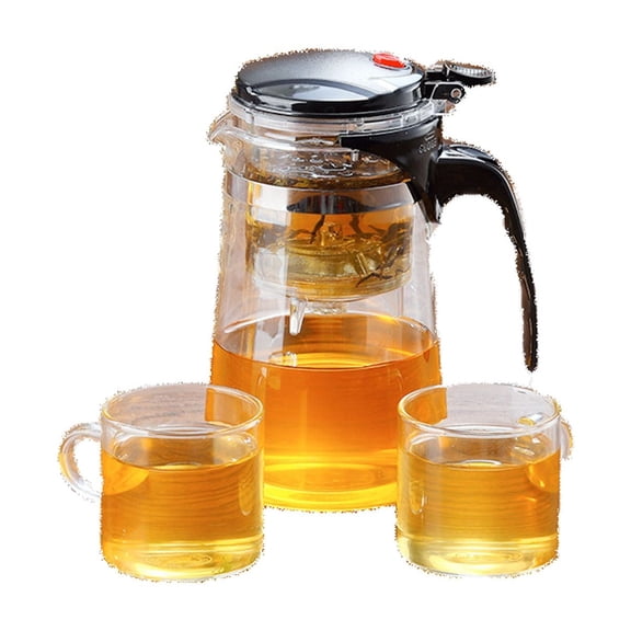 750ML Glass Teapot Set with 4 Cups, One Touch Tea Maker with Removable Strainer, Borosilicate Glass Tea Pot with Infuser for Loose Tea, Gift for Tea Lovers