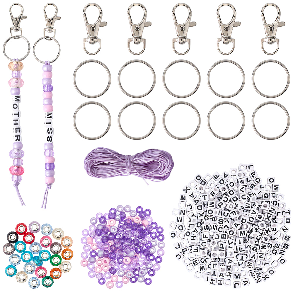 750Pcs DIY 5 Sets DIY Bead Keychain Kit Alphabet Pony Beads Bulk ...