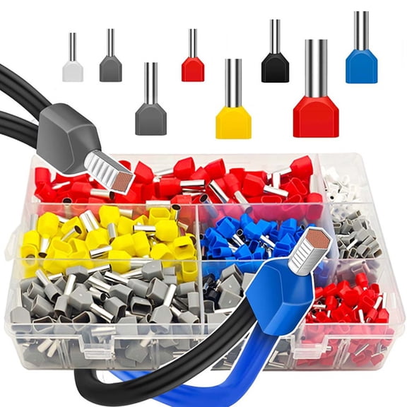750Pcs Double Wire Ferrule Kit 8-22 AWG,Dual Bootlace Wire Ferrules Twin Ferrules Wire Connector, Cord Pin End Terminal