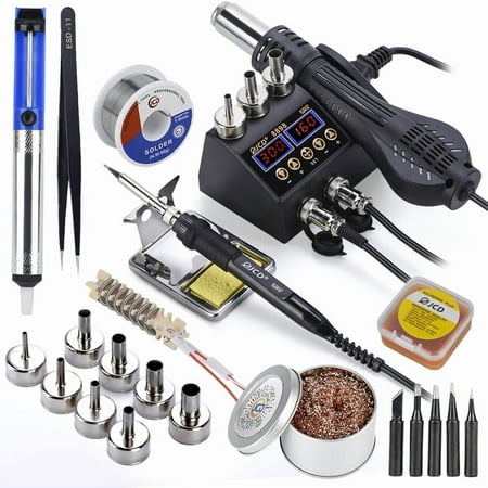 750W 2-in-1 LCD Digital Soldering Station Kit, Hot Air Rework and Soldering Iron Repair Welding Tools