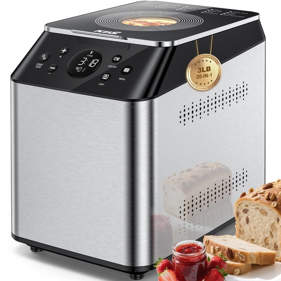 750W 3LB Family Size Stainless Steel Automatic Bread Maker with Fruit Dispenser