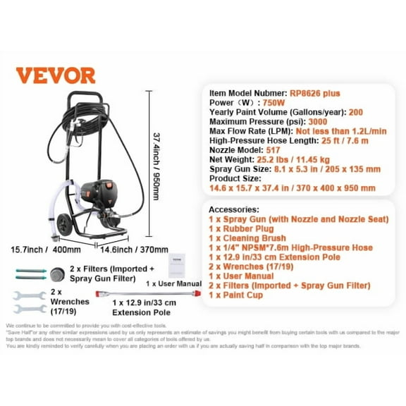 750W 950W Airless Paint Sprayer 3000PSI High Efficiency Electric Airless Sprayer Handheld Paint Sprayers Home Interior