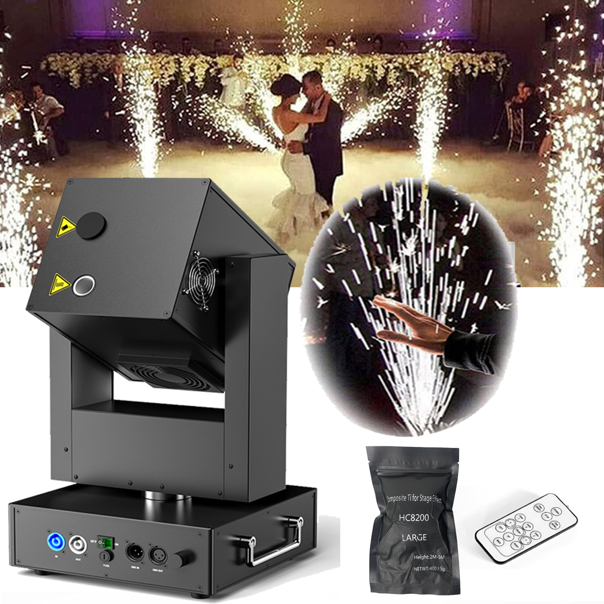 750W Cold Spark Firework Machine with 1Bag 400g Powder, Shaking Head