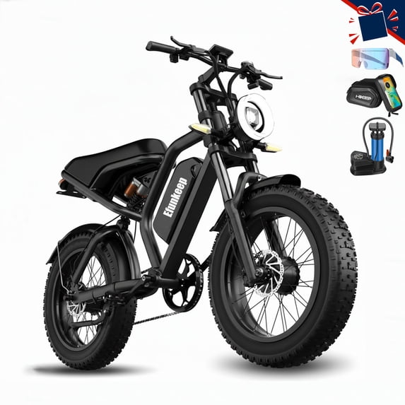 Efunkeep K6-T Electric Mountain Bike for Adults – 3000W Peak Dual Motor 20" Fat Tire E-Bike, 48V 15Ah Battery 32MPH, UL2849 Certified Off-Road Ebike (Black)