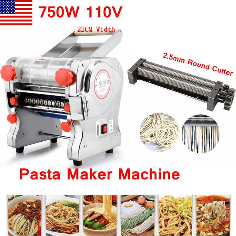 750W Electric Automatic Pasta Maker Stainless Steel Noodle Roller Machine  Home Restaurant 22cm Knife 2.5mm Round Noodle